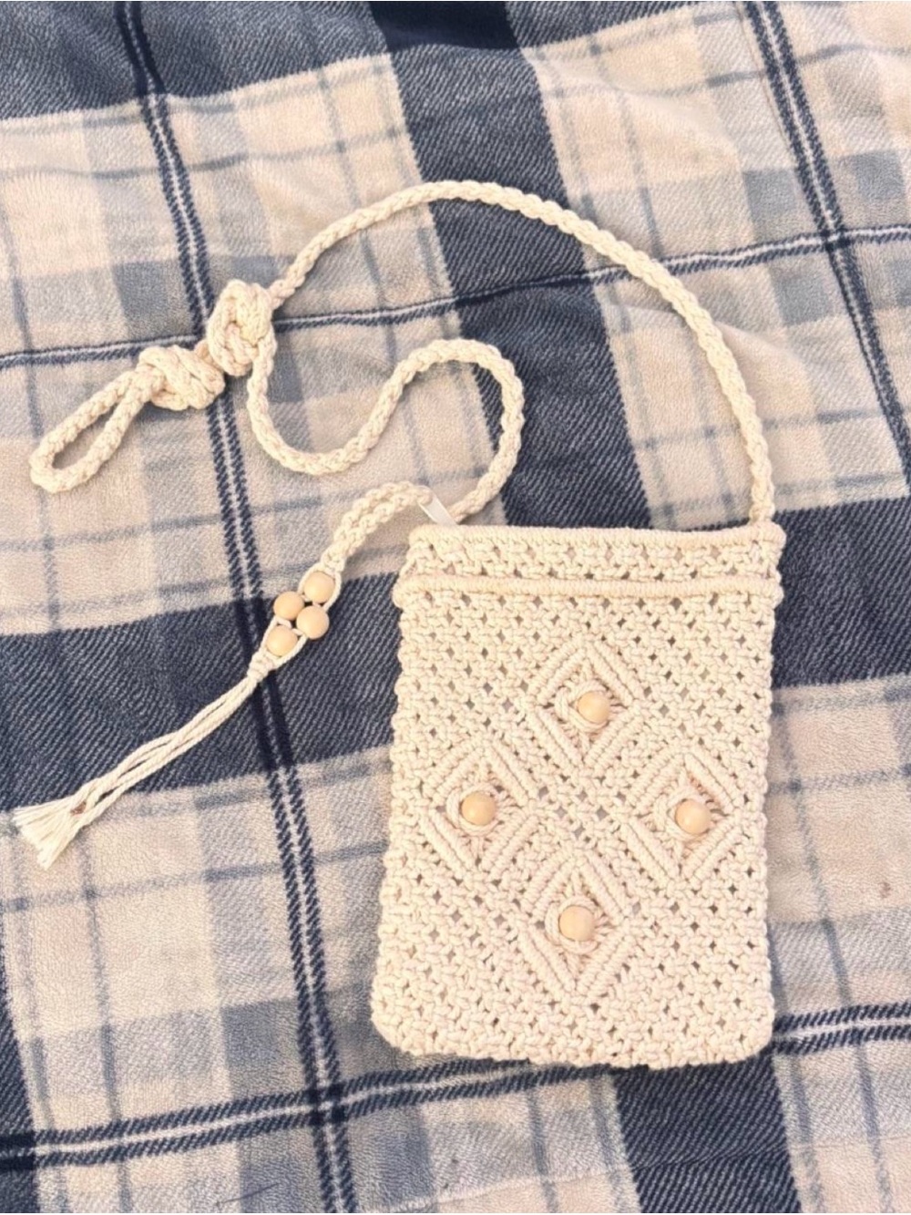 Chateau Handmade Crochet Crossbody Bag - Cream Boho Pouch